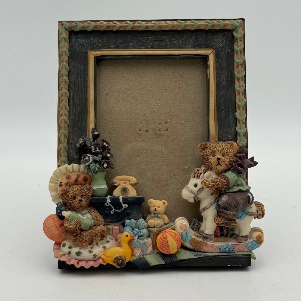 Vintage Teddy Bear Rocking Horse 3D Resin Picture Frame Nursery Decor 3x4.5